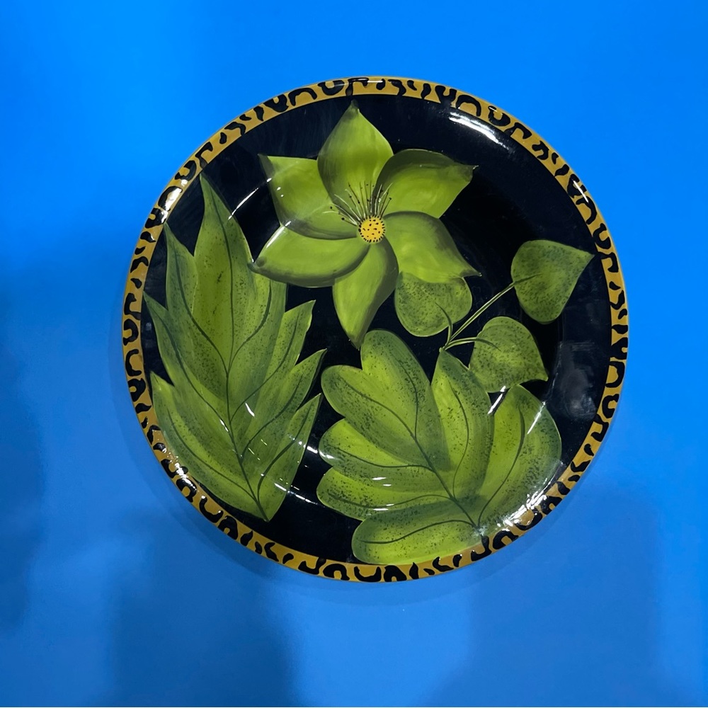 Gates Ware by Laurie Gates Plate Animal
Leopard Rim Floral Jungle Leaf.Set of 3